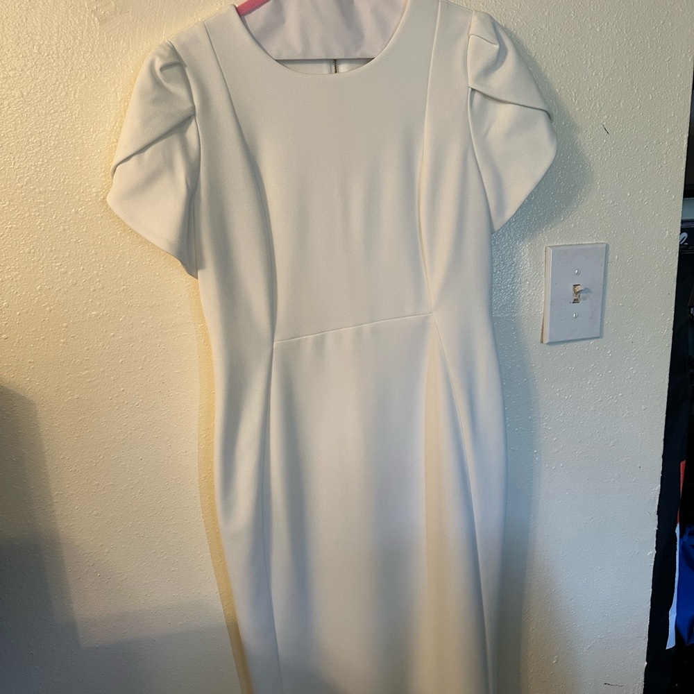 Calvin Klein White Puff Sleeve Sheath Dress